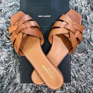 SAINT LAURENT TRIBUTE FLAT MULES IN SMOOTH LEATHER  Size 41 USED
